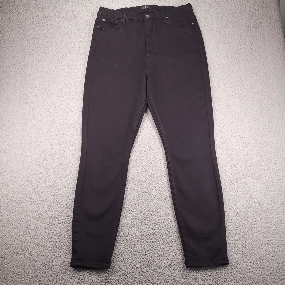 7FAM Jeans Womens Size 32 Aubrey Skinny High Rise Black Stretch Denim 32x28